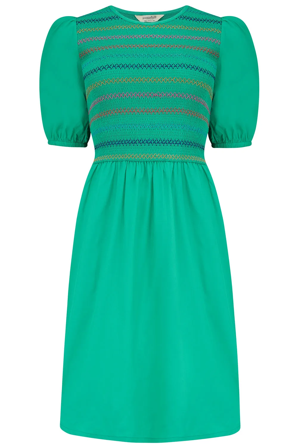 Antoinette Shirred Mini Dress - Green. Rainbow Shirring