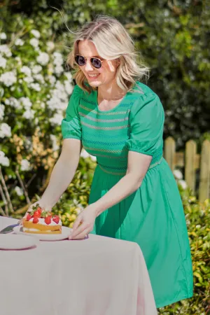 Antoinette Shirred Mini Dress - Green. Rainbow Shirring