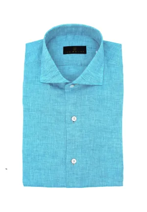 Aqua Hand Finished Italian Linen Sport Shirt