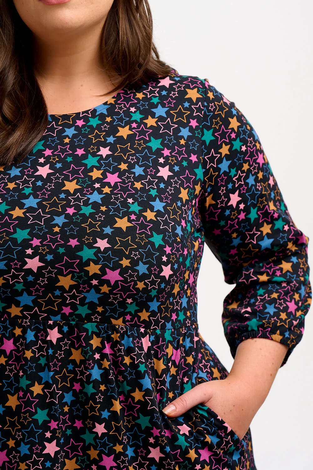 Bakari Jersey Tiered Midi Dress - Black. Star Cluster