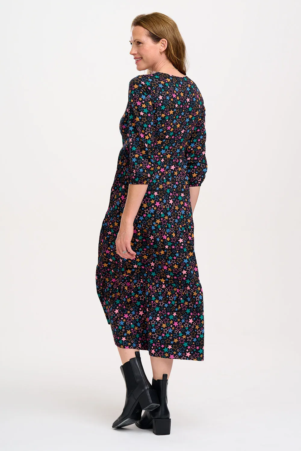 Bakari Jersey Tiered Midi Dress - Black. Star Cluster