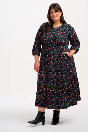 Bakari Jersey Tiered Midi Dress - Black. Star Cluster