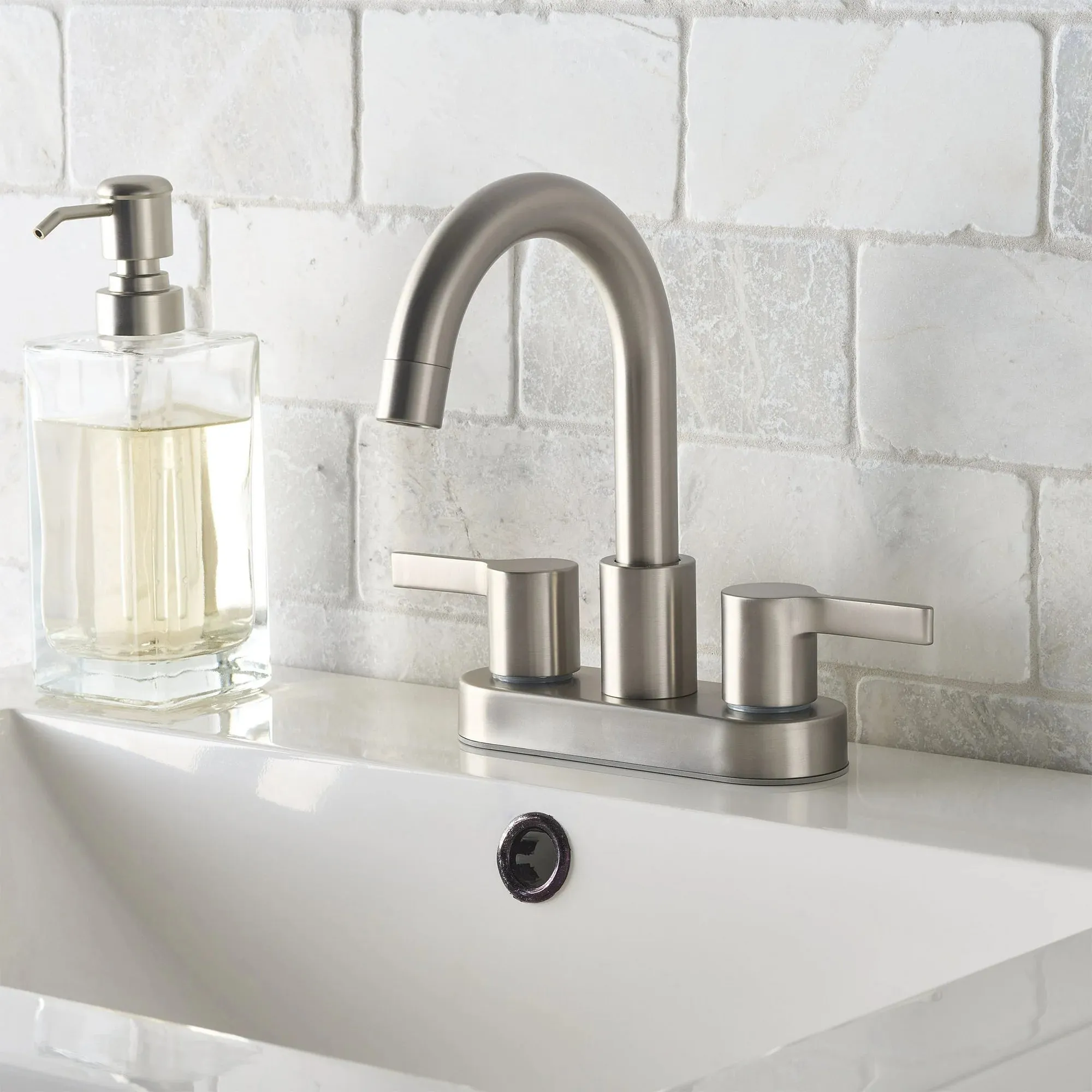 Better Homes & Gardens BH65097026121AA Clean Modern 4" Centerset Bathroom Faucet in Satin Nickel