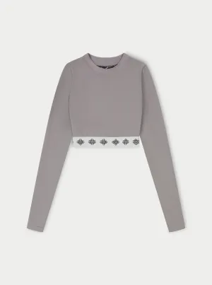 BRANDED WAISTBAND FITTED RIBBED TOP - GREY