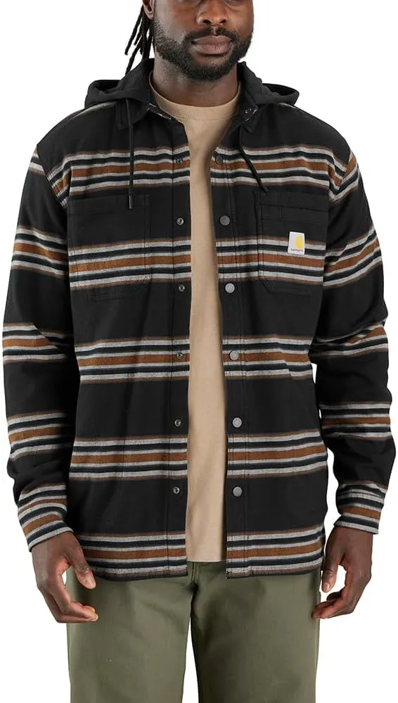 Carhartt Rugged Flex® Relaxed Fit Flannel Fleece-Lined Hooded Shirt Jacket Black