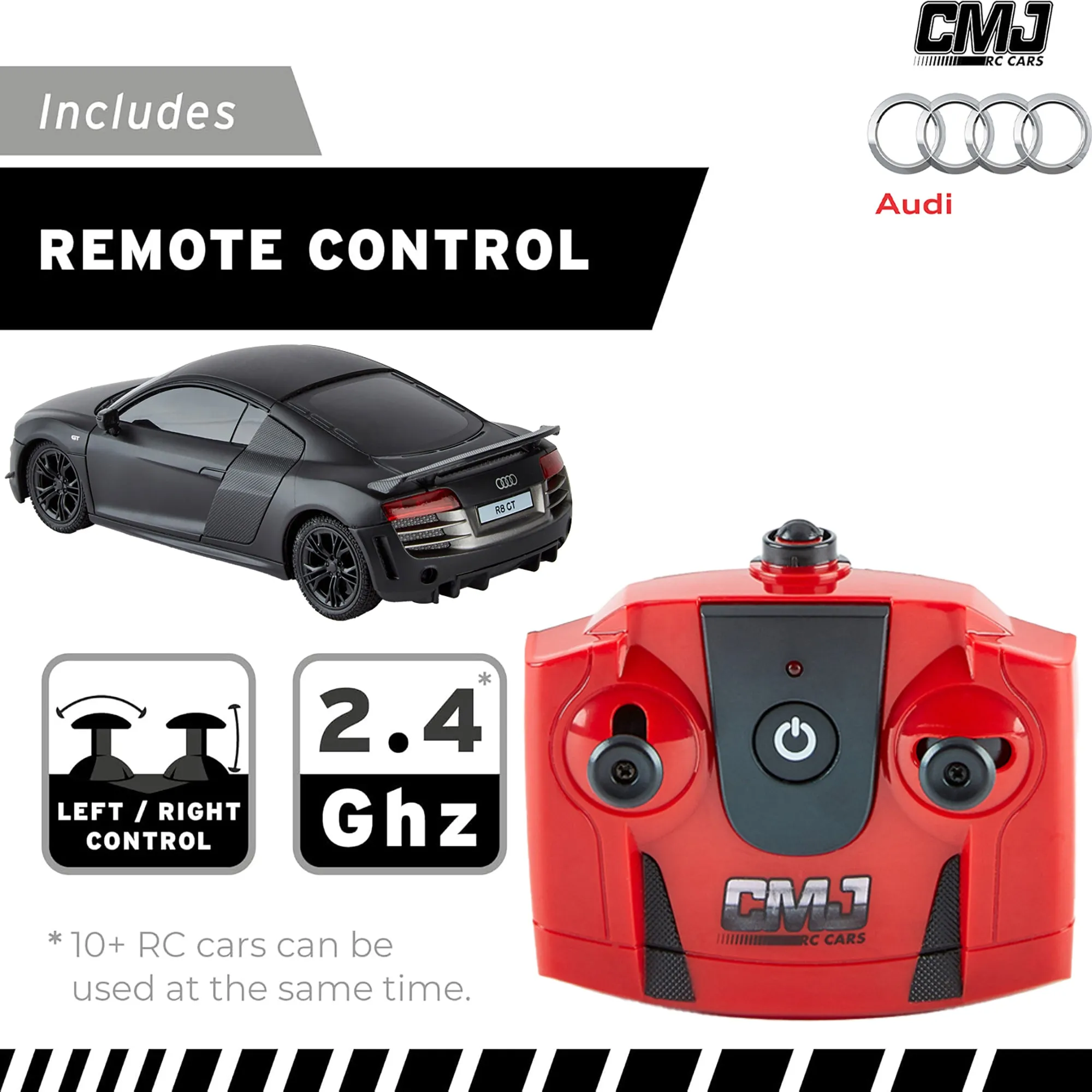 CMJ RC Cars Audi R8 GT - Black - 1:24 Scale Remote Control Car with LED Headlights and 2.4GHz Racing Frequency