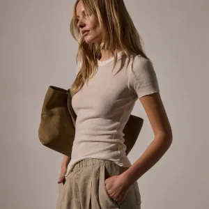 Cotton Cashmere Blend Ribbed Crew - Ivory