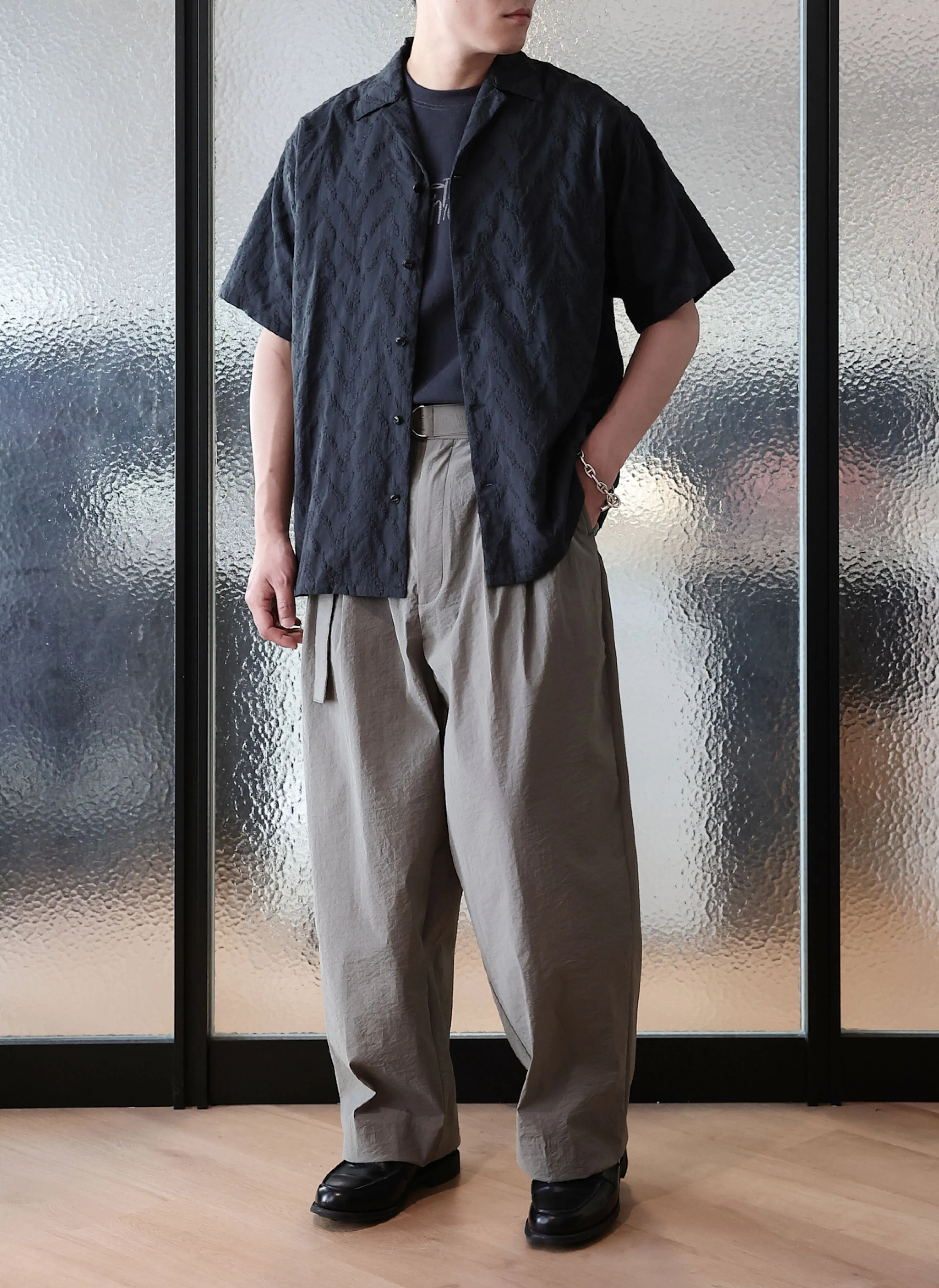 Cotton Embrodiery Open Collar Shirt