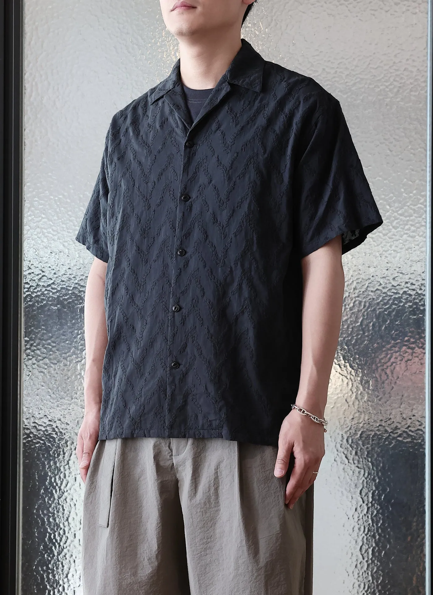 Cotton Embrodiery Open Collar Shirt