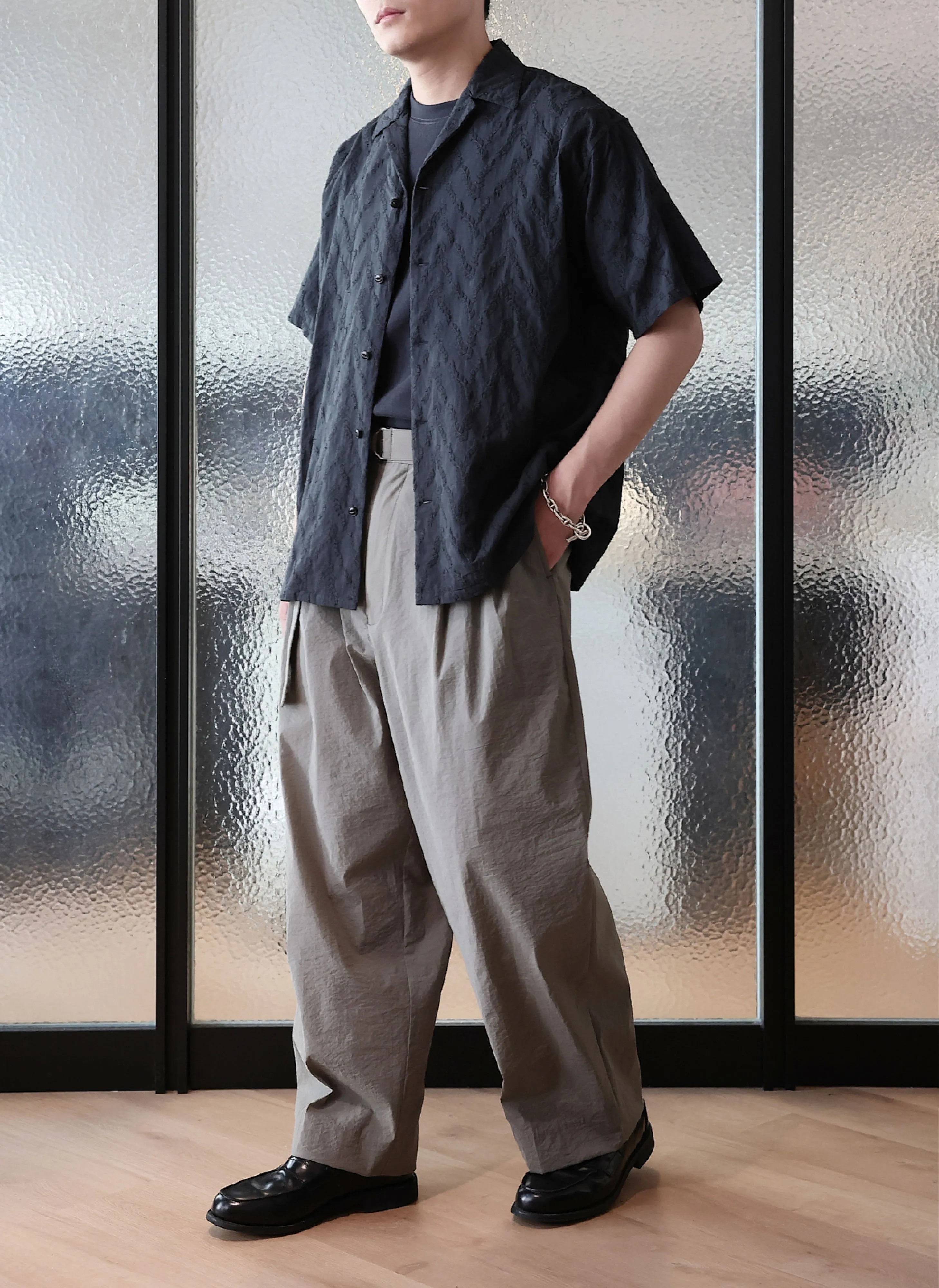 Cotton Embrodiery Open Collar Shirt