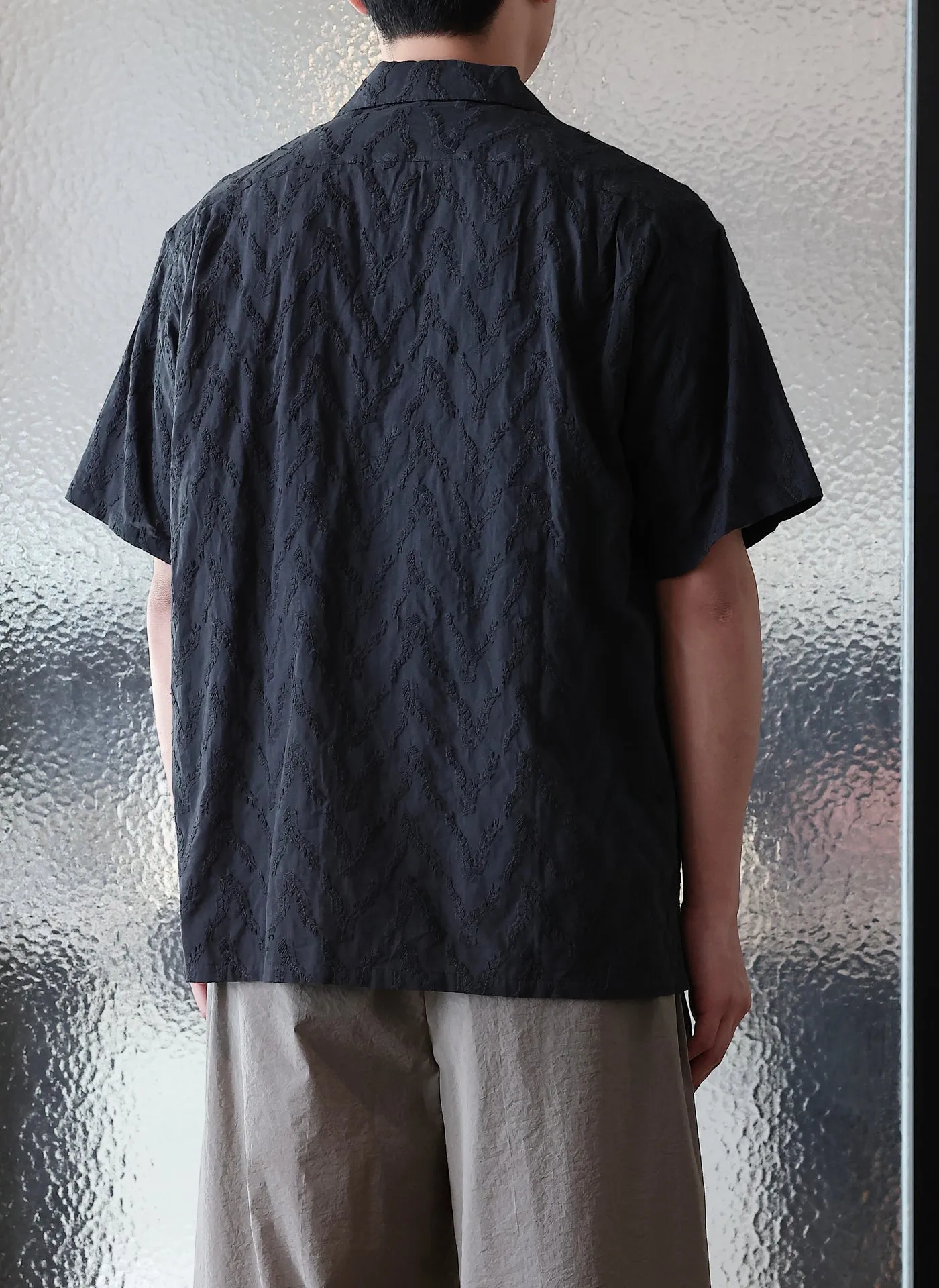 Cotton Embrodiery Open Collar Shirt