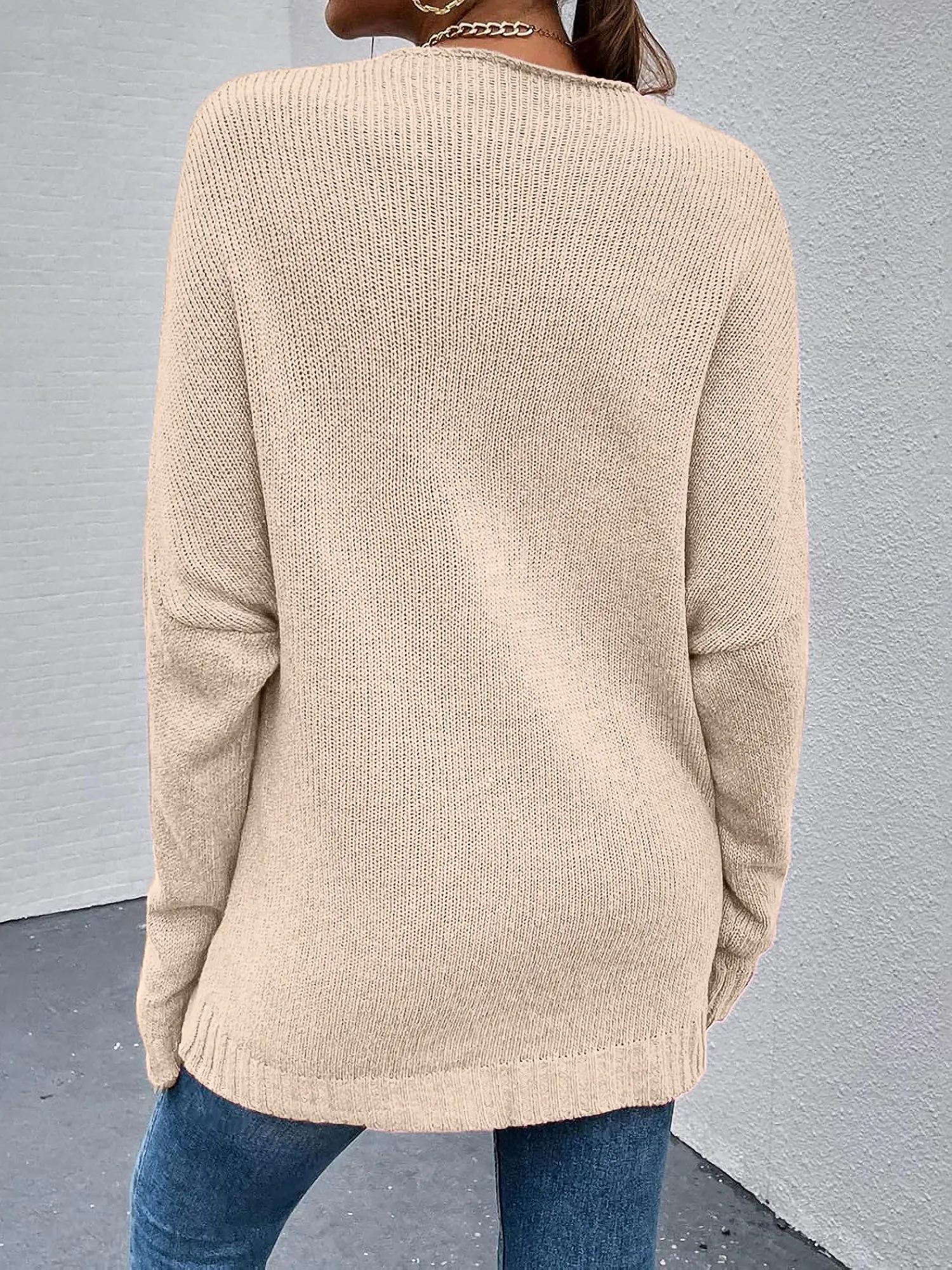Cross V Neck Solid Color Long Sleeves Casual Sweater