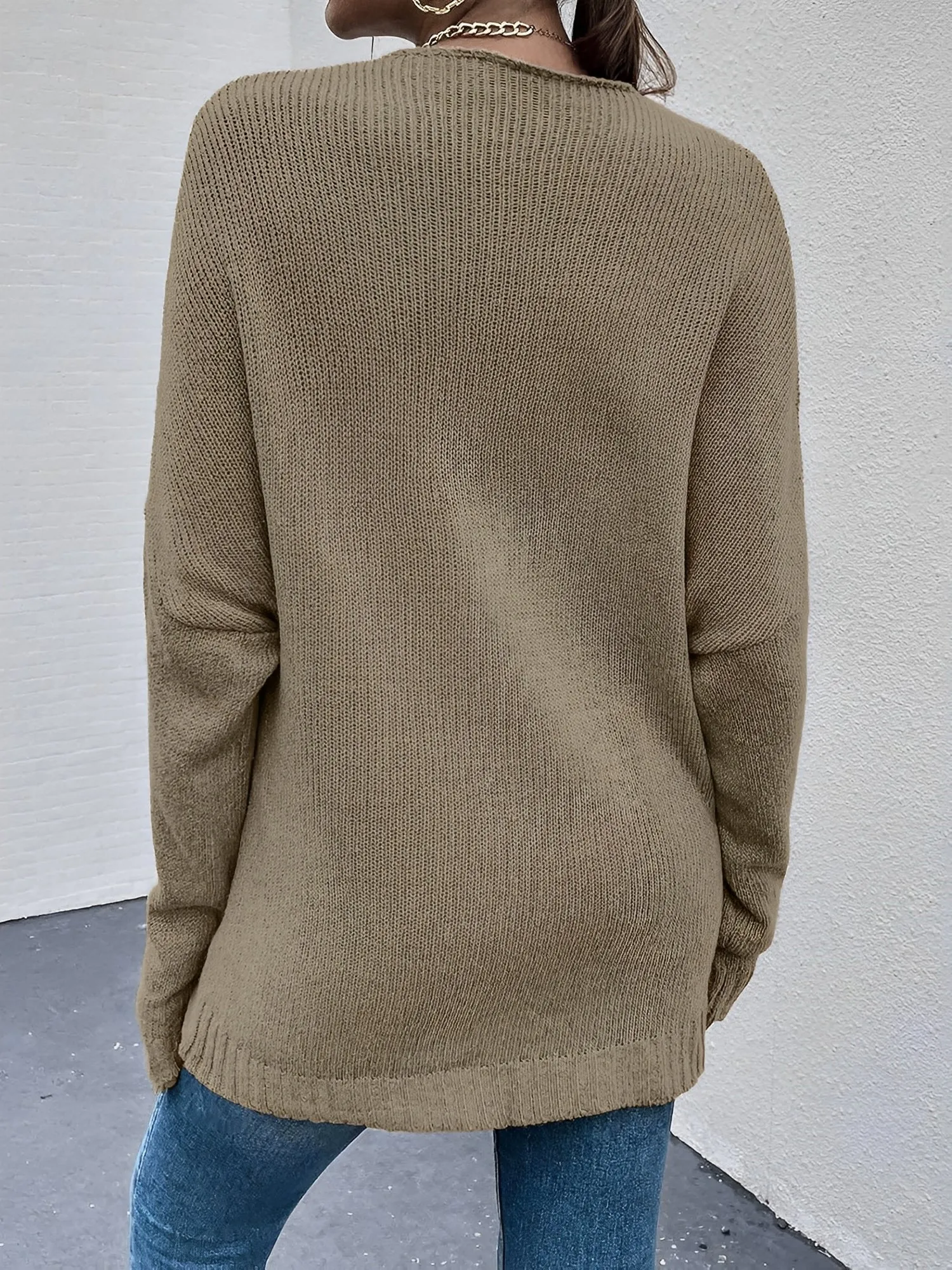 Cross V Neck Solid Color Long Sleeves Casual Sweater