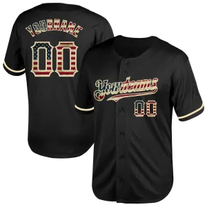 Custom Black Vintage USA Flag-Cream Mesh Authentic Throwback Baseball Jersey