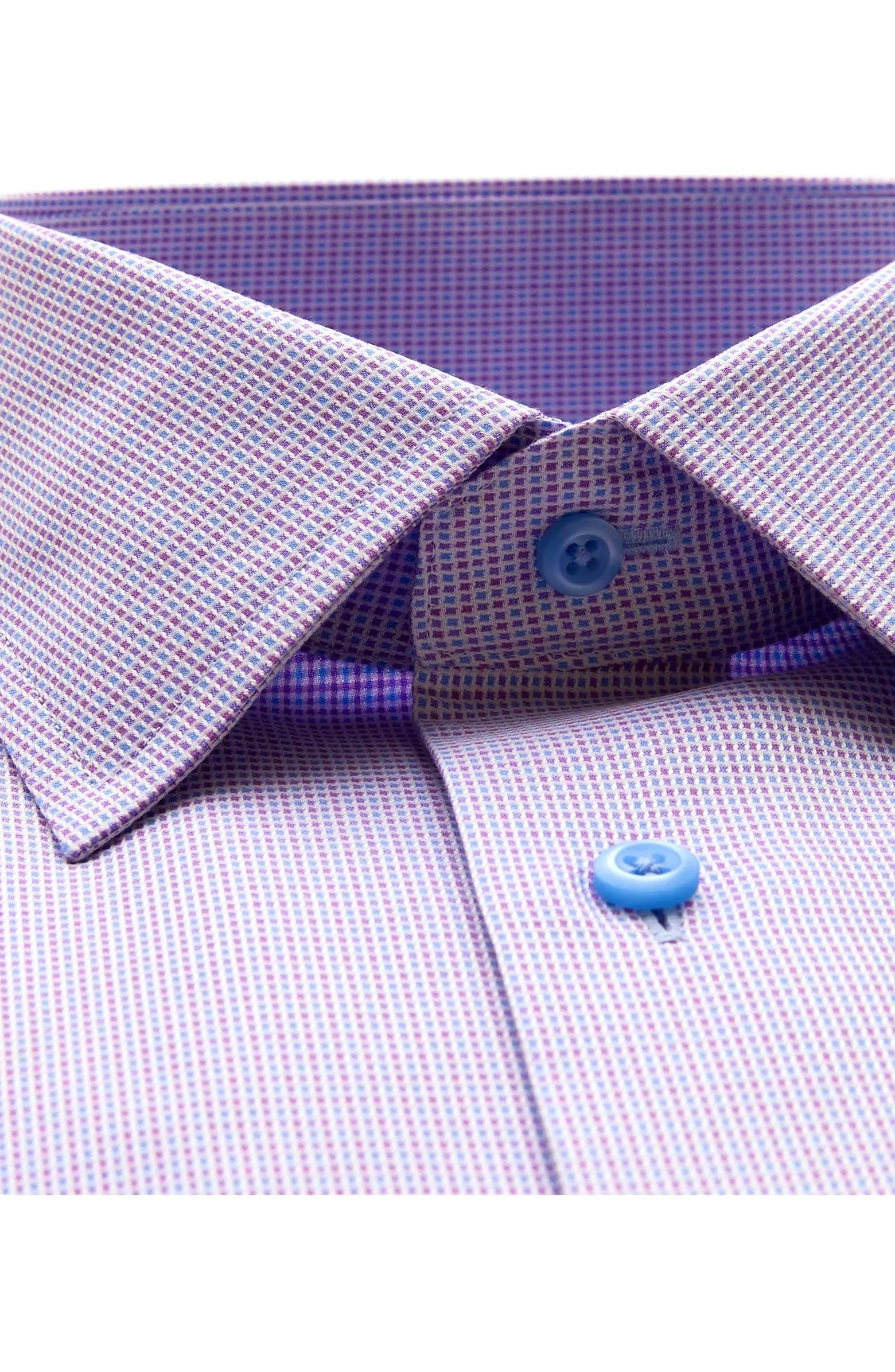 David Donahue Dress Shirt - Berry/Blue Micro Check (Trim)