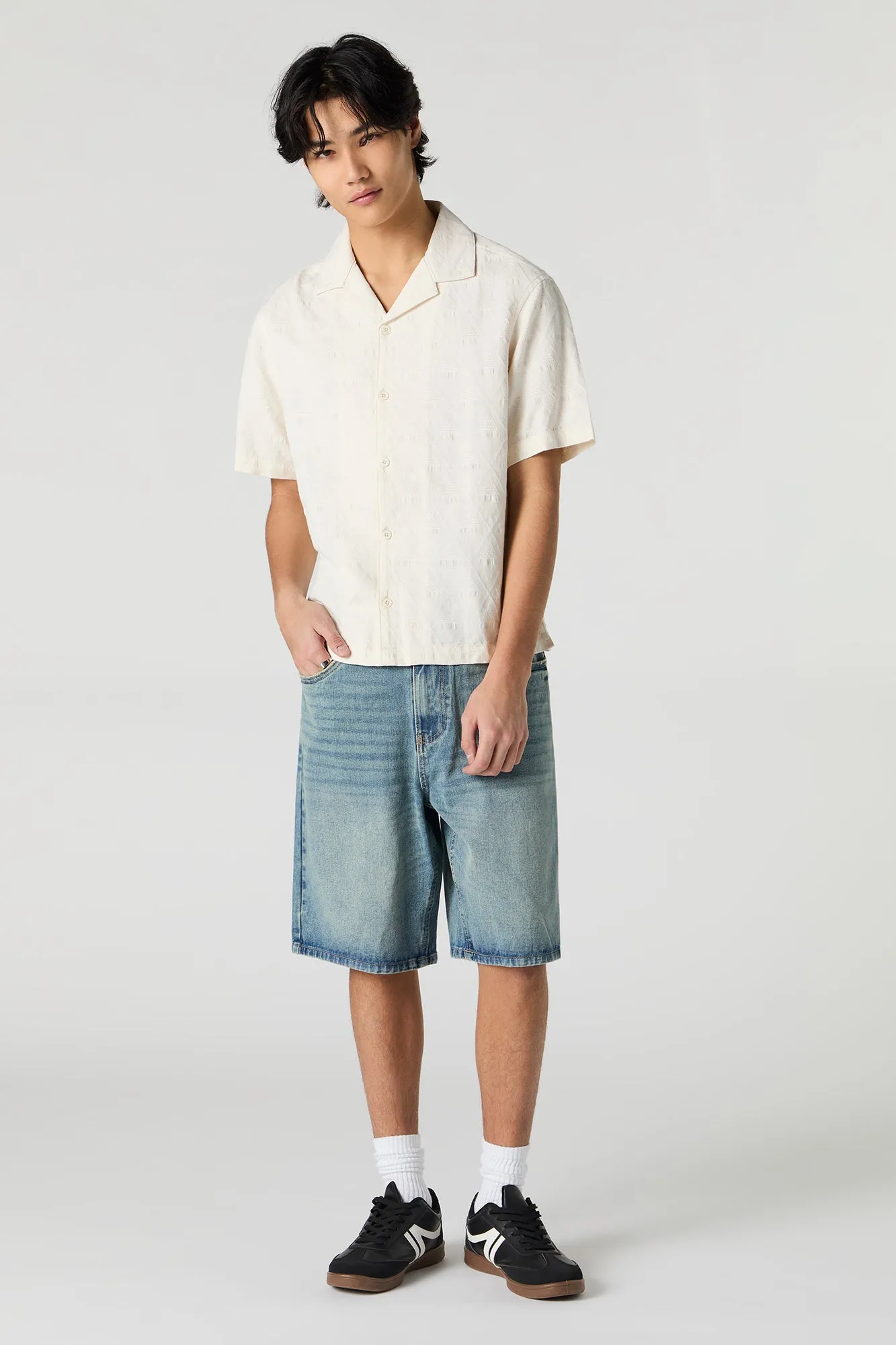 Diamond Textured Button-Up Top