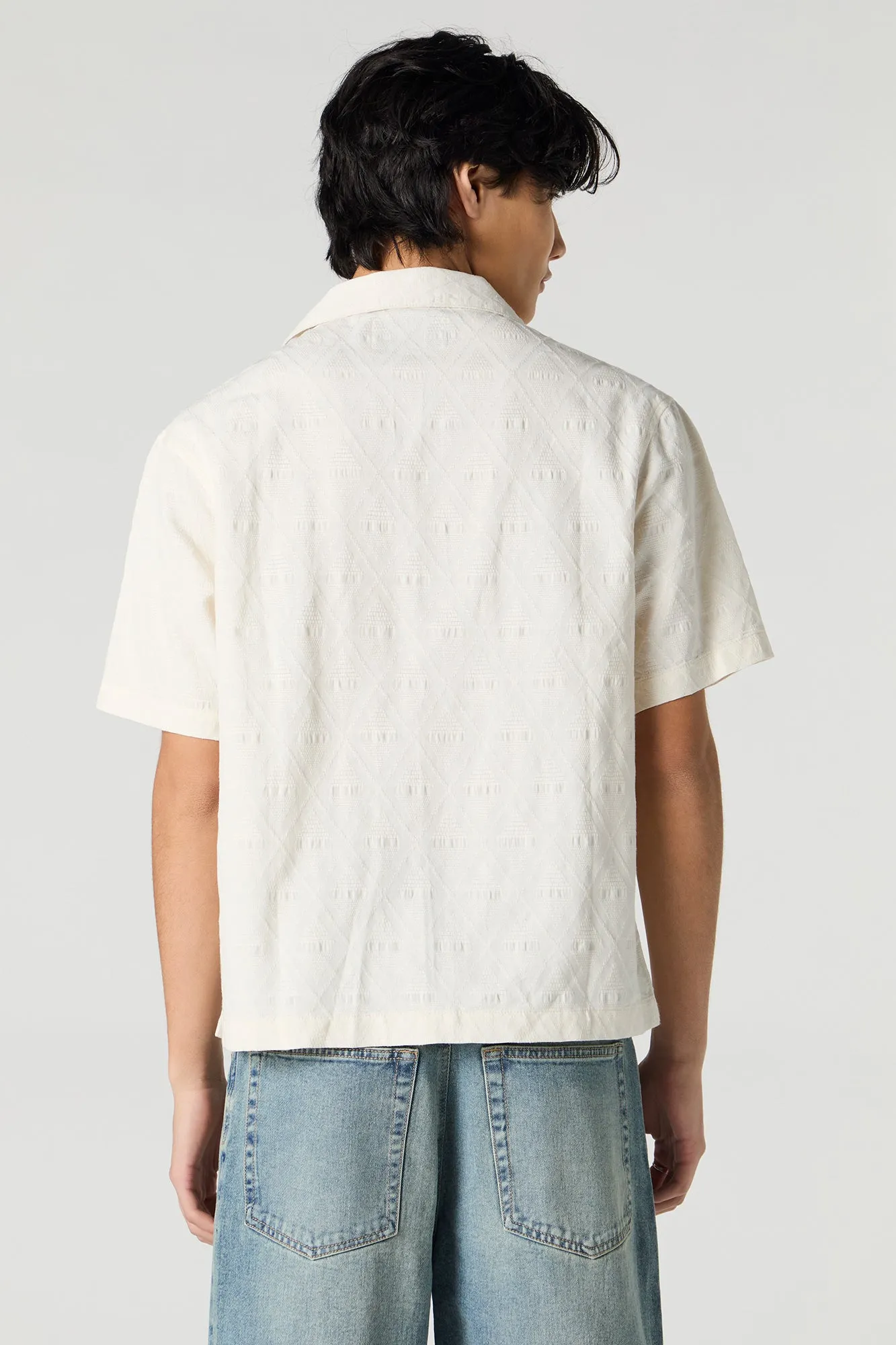 Diamond Textured Button-Up Top