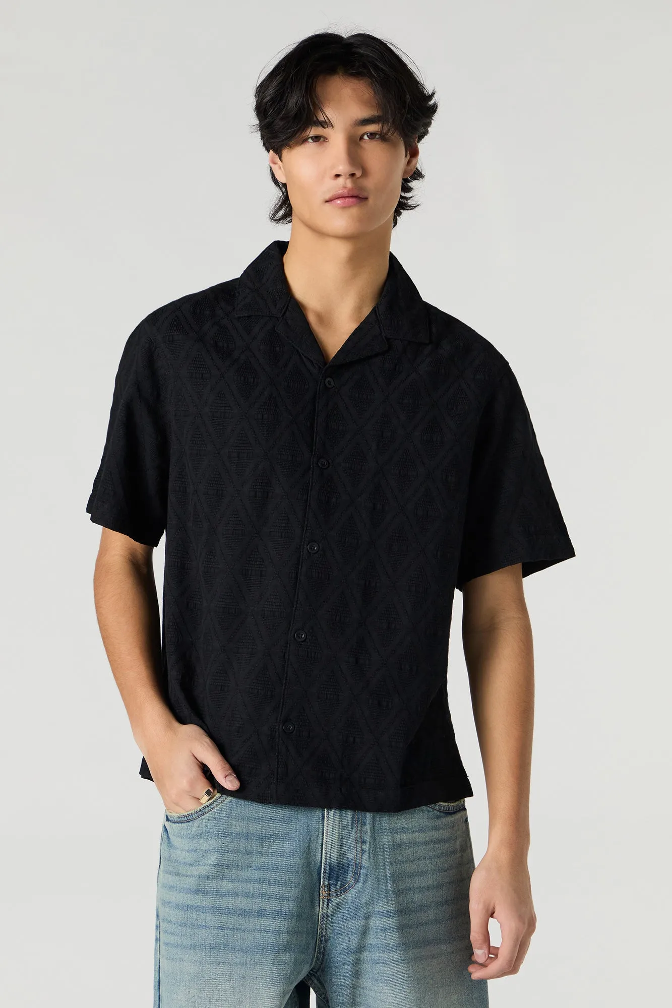 Diamond Textured Button-Up Top