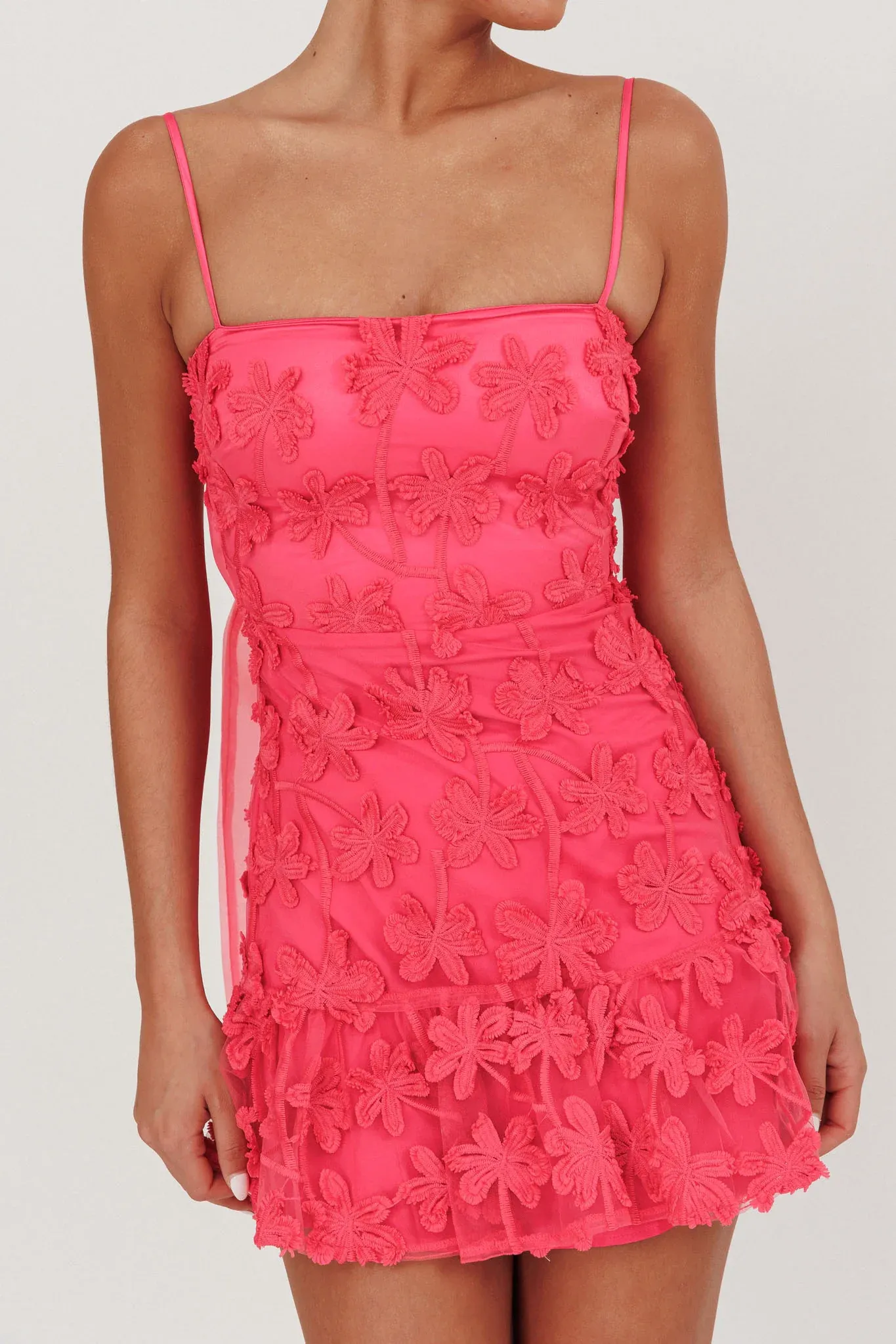 Dori Embellished Mini Dress Palm Tree Pink