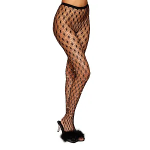 Dreamgirl Geometric Fence Net Pantyhose with Rhinestone Embellishment Black - 0467
