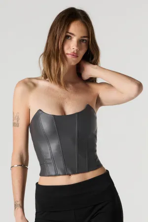 Faux Leather Strapless Corset Top