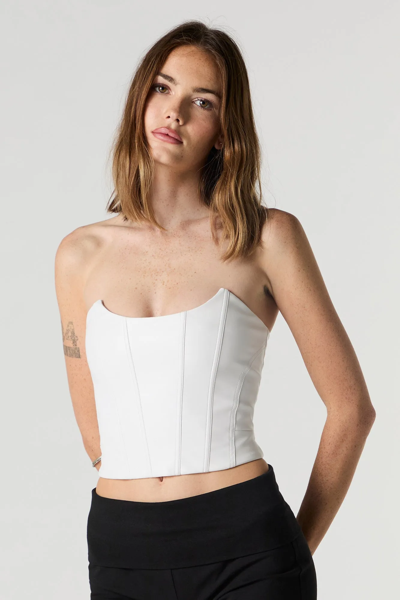 Faux Leather Strapless Corset Top