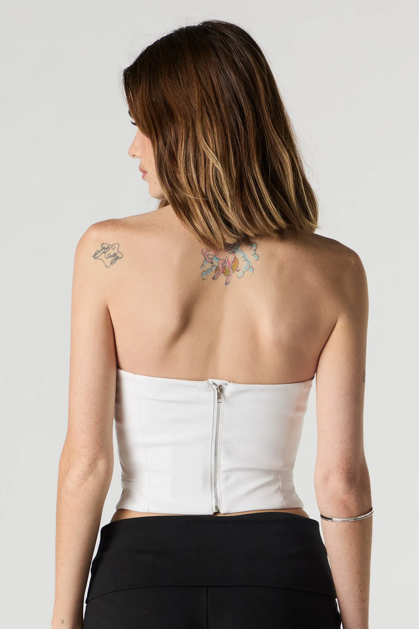 Faux Leather Strapless Corset Top