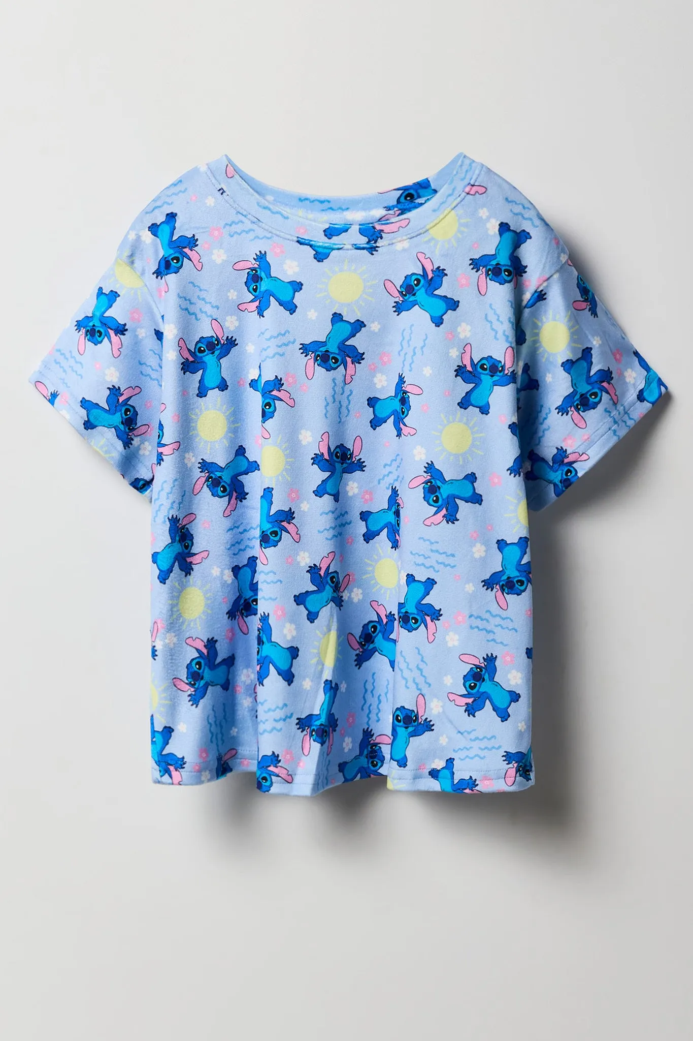 Girls Blue Stitch Print T-Shirt & Pant 2 Piece Licensed Casual Set