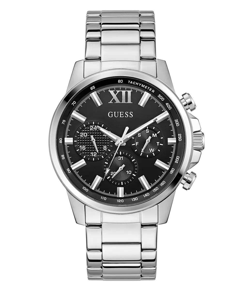 GUESS Mens Silver Tone Multi-function Watch