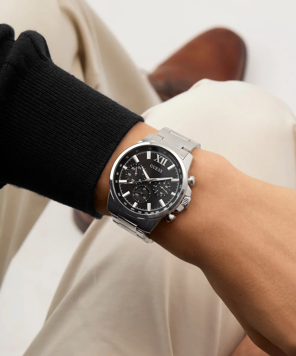 GUESS Mens Silver Tone Multi-function Watch