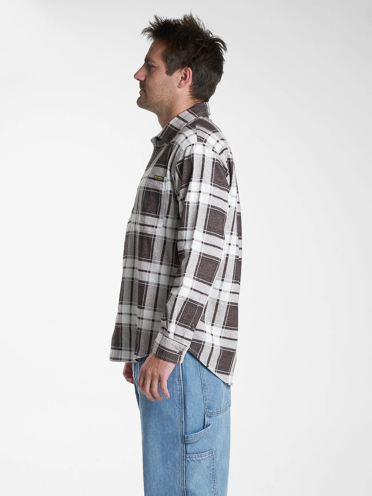 Hard Yakka X Thrills Flannel Sleeve Shirt - Postal Brown