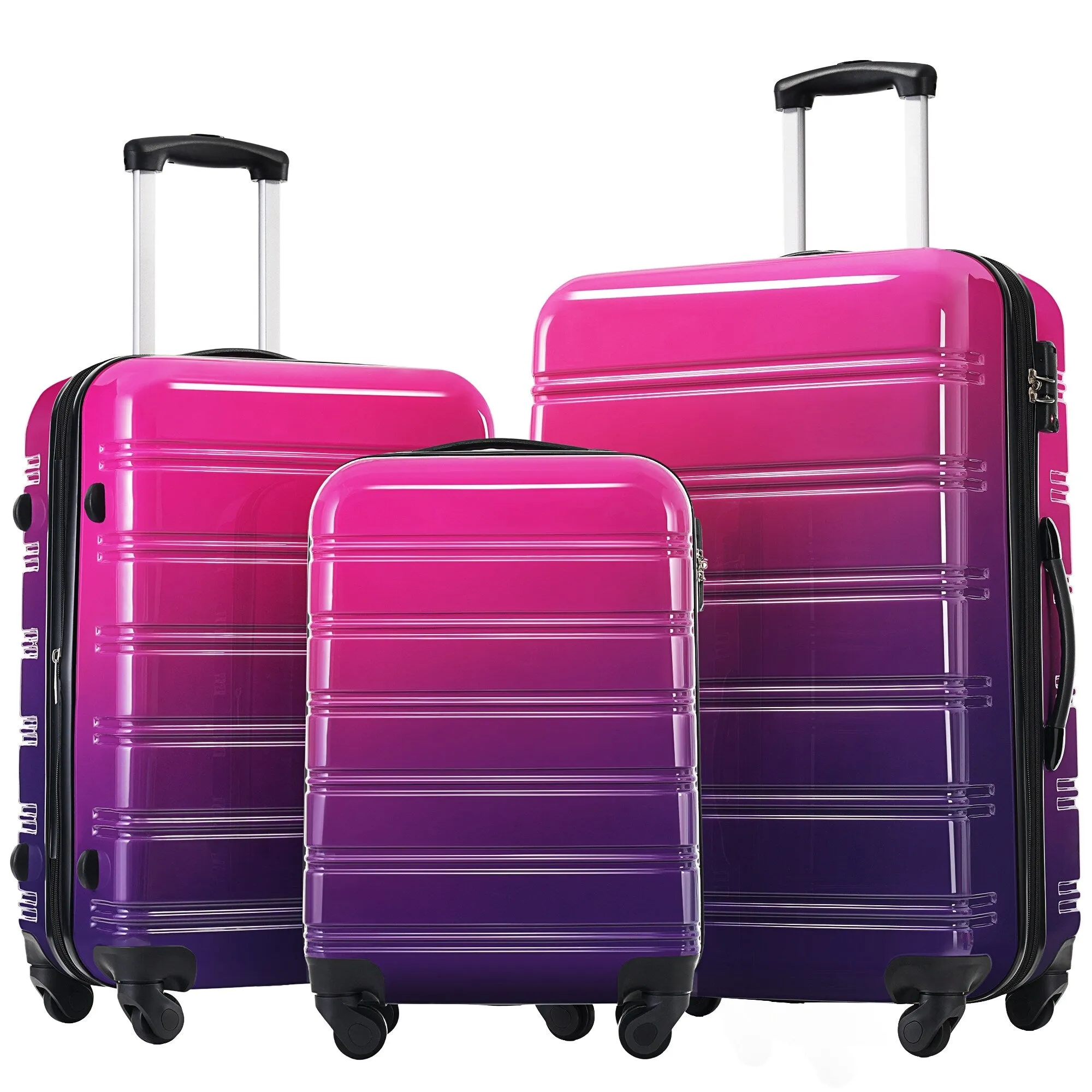 Hardshell Luggage Sets with Silicone Handles and TSA Lock, 3 Piece Gradient Color Expandable Suitcase with Spinner Wheels