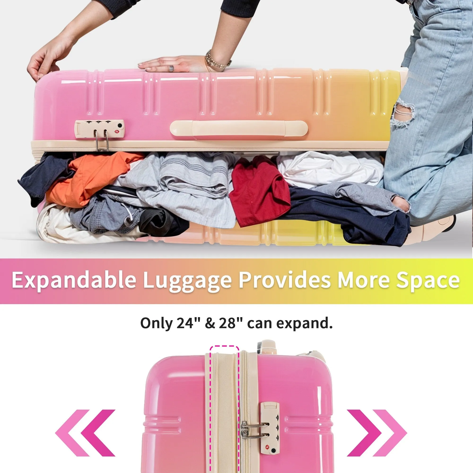 Hardshell Luggage Sets with Silicone Handles and TSA Lock, 3 Piece Gradient Color Expandable Suitcase with Spinner Wheels