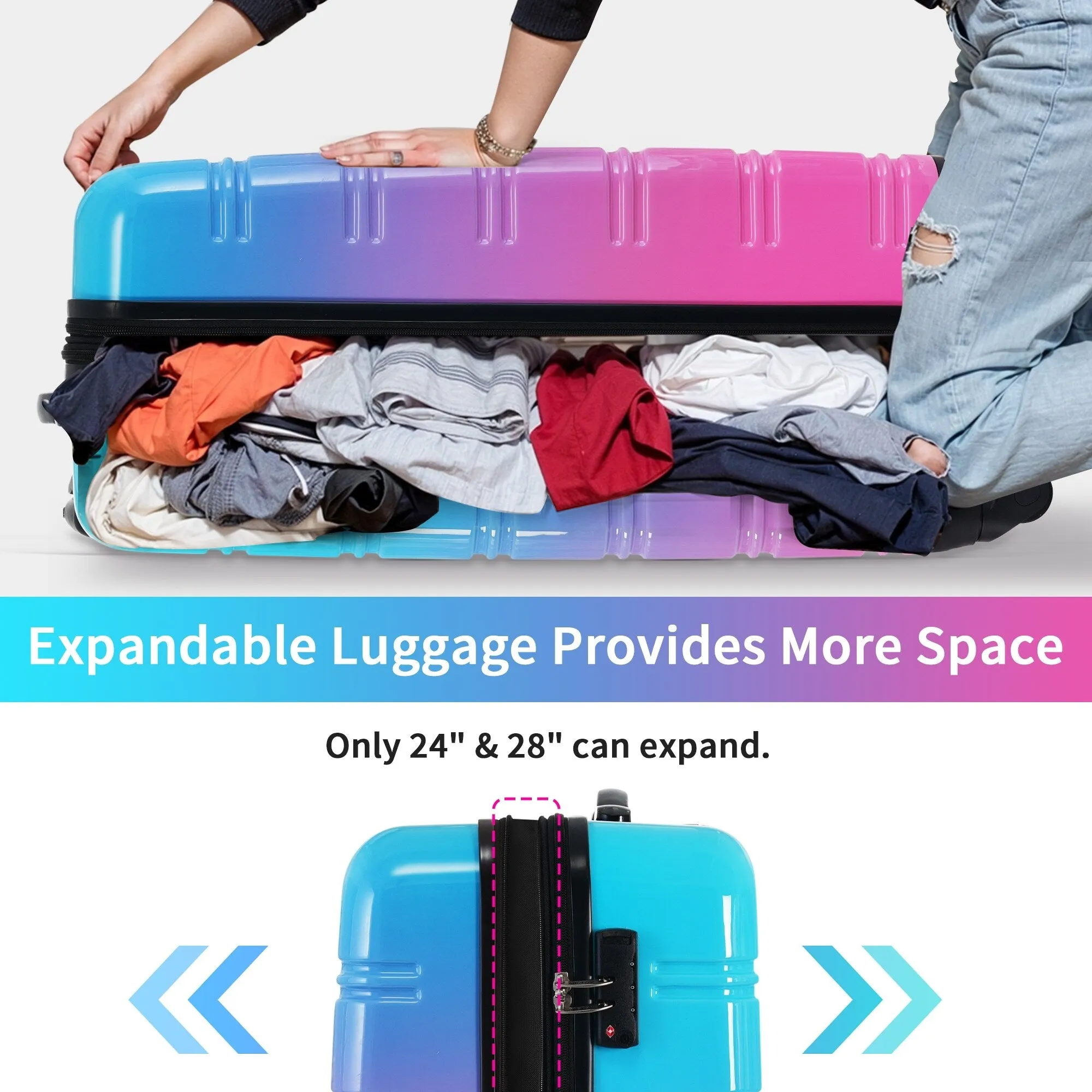 Hardshell Luggage Sets with Silicone Handles and TSA Lock, 3 Piece Gradient Color Expandable Suitcase with Spinner Wheels