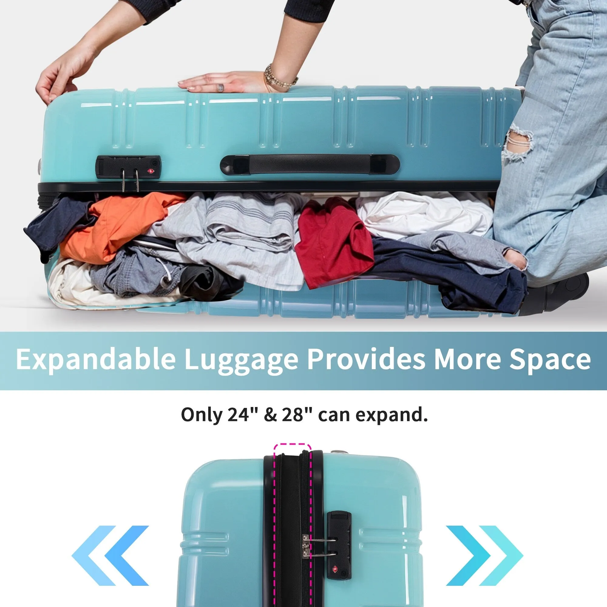 Hardshell Luggage Sets with Silicone Handles and TSA Lock, 3 Piece Gradient Color Expandable Suitcase with Spinner Wheels