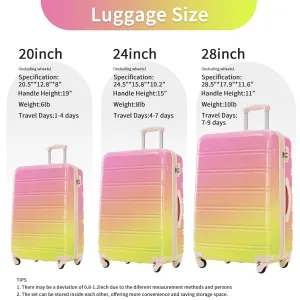 Hardshell Luggage Sets with Silicone Handles and TSA Lock, 3 Piece Gradient Color Expandable Suitcase with Spinner Wheels