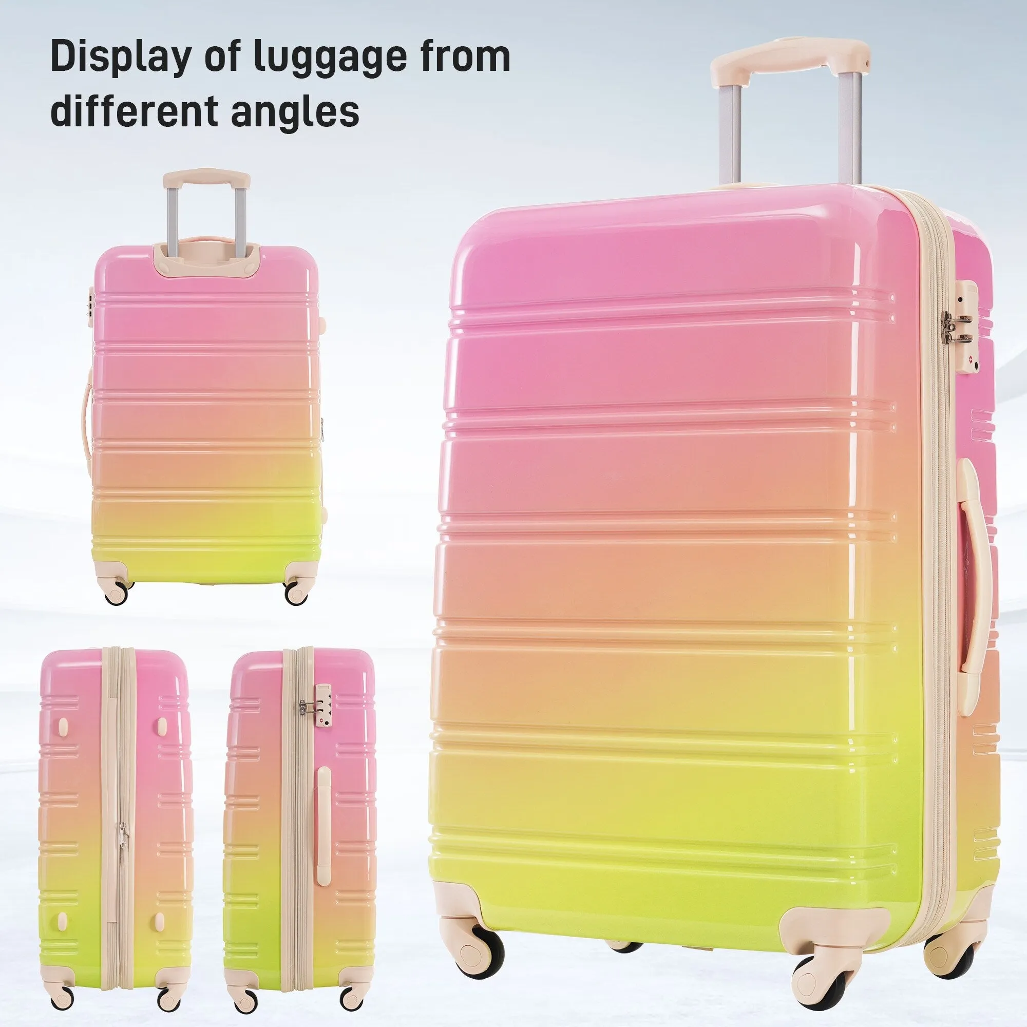 Hardshell Luggage Sets with Silicone Handles and TSA Lock, 3 Piece Gradient Color Expandable Suitcase with Spinner Wheels