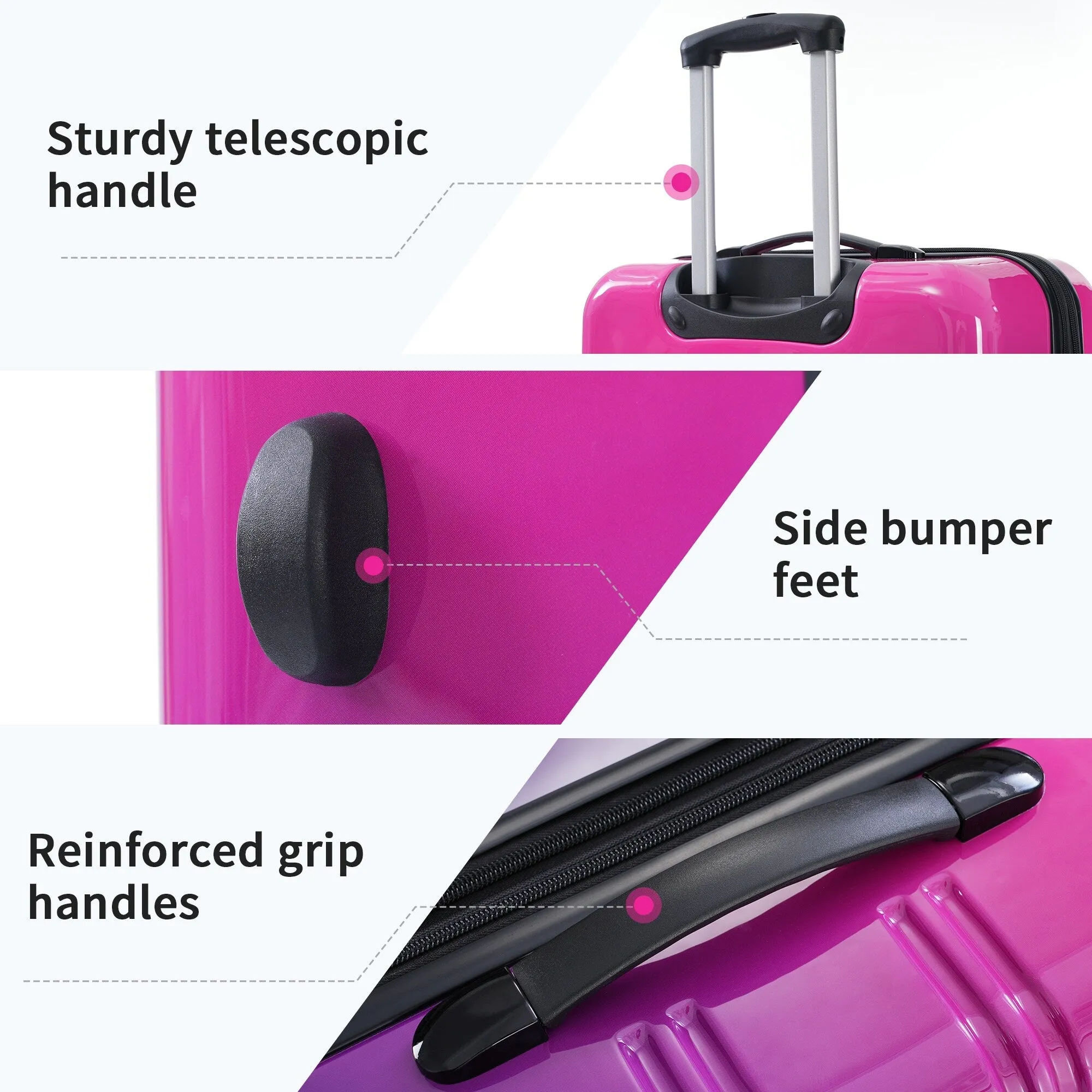 Hardshell Luggage Sets with Silicone Handles and TSA Lock, 3 Piece Gradient Color Expandable Suitcase with Spinner Wheels