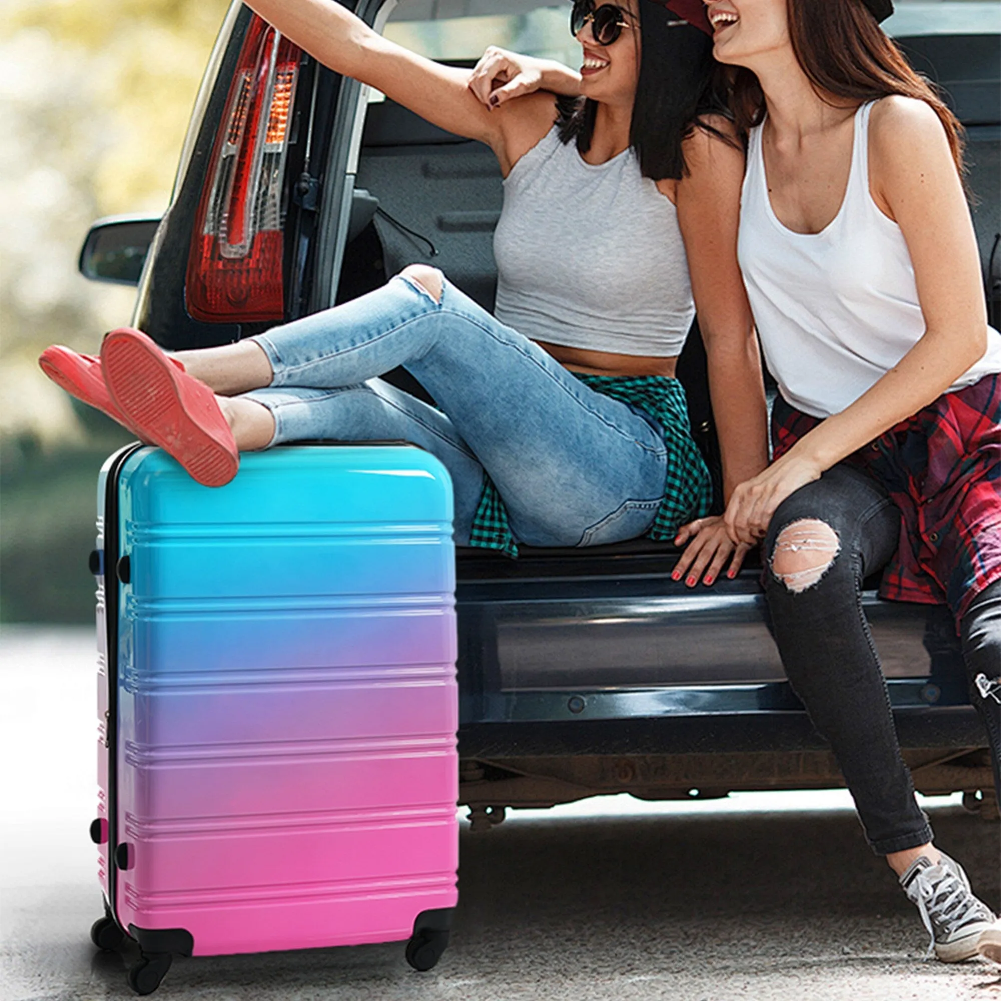 Hardshell Luggage Sets with Silicone Handles and TSA Lock, 3 Piece Gradient Color Expandable Suitcase with Spinner Wheels