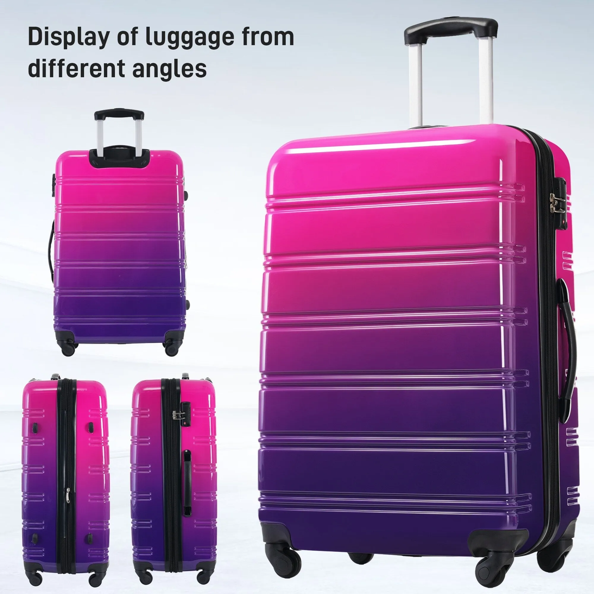 Hardshell Luggage Sets with Silicone Handles and TSA Lock, 3 Piece Gradient Color Expandable Suitcase with Spinner Wheels
