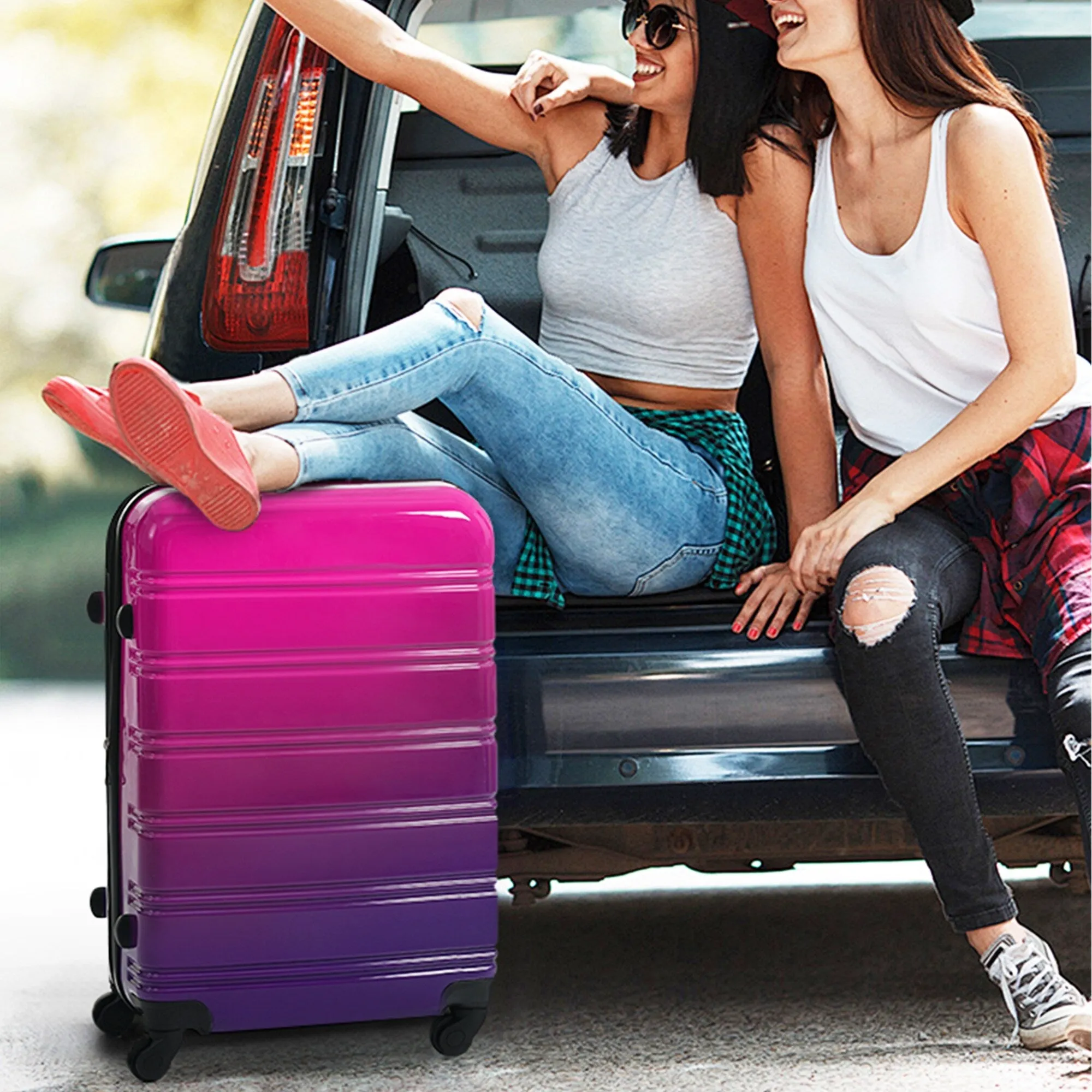 Hardshell Luggage Sets with Silicone Handles and TSA Lock, 3 Piece Gradient Color Expandable Suitcase with Spinner Wheels