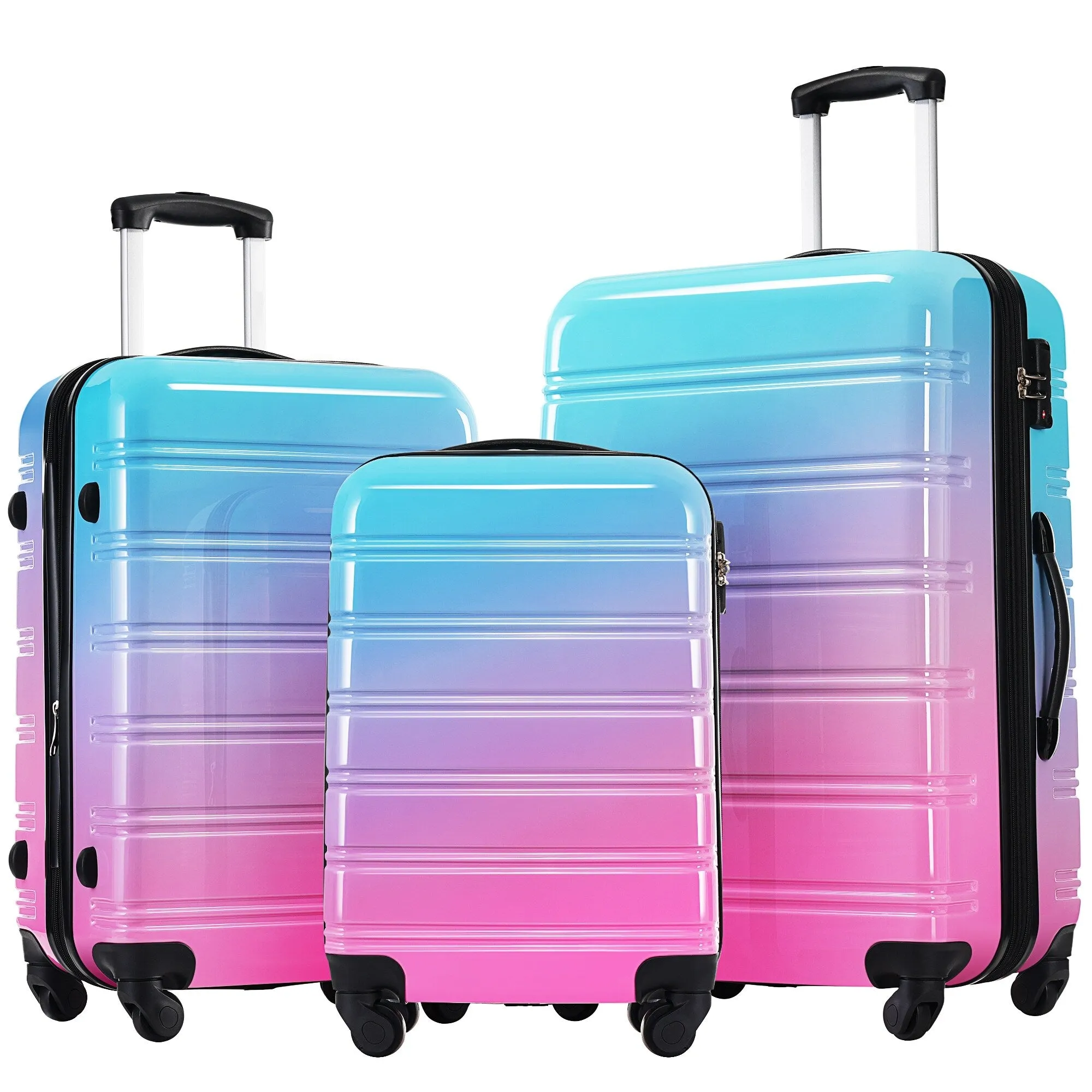 Hardshell Luggage Sets with Silicone Handles and TSA Lock, 3 Piece Gradient Color Expandable Suitcase with Spinner Wheels