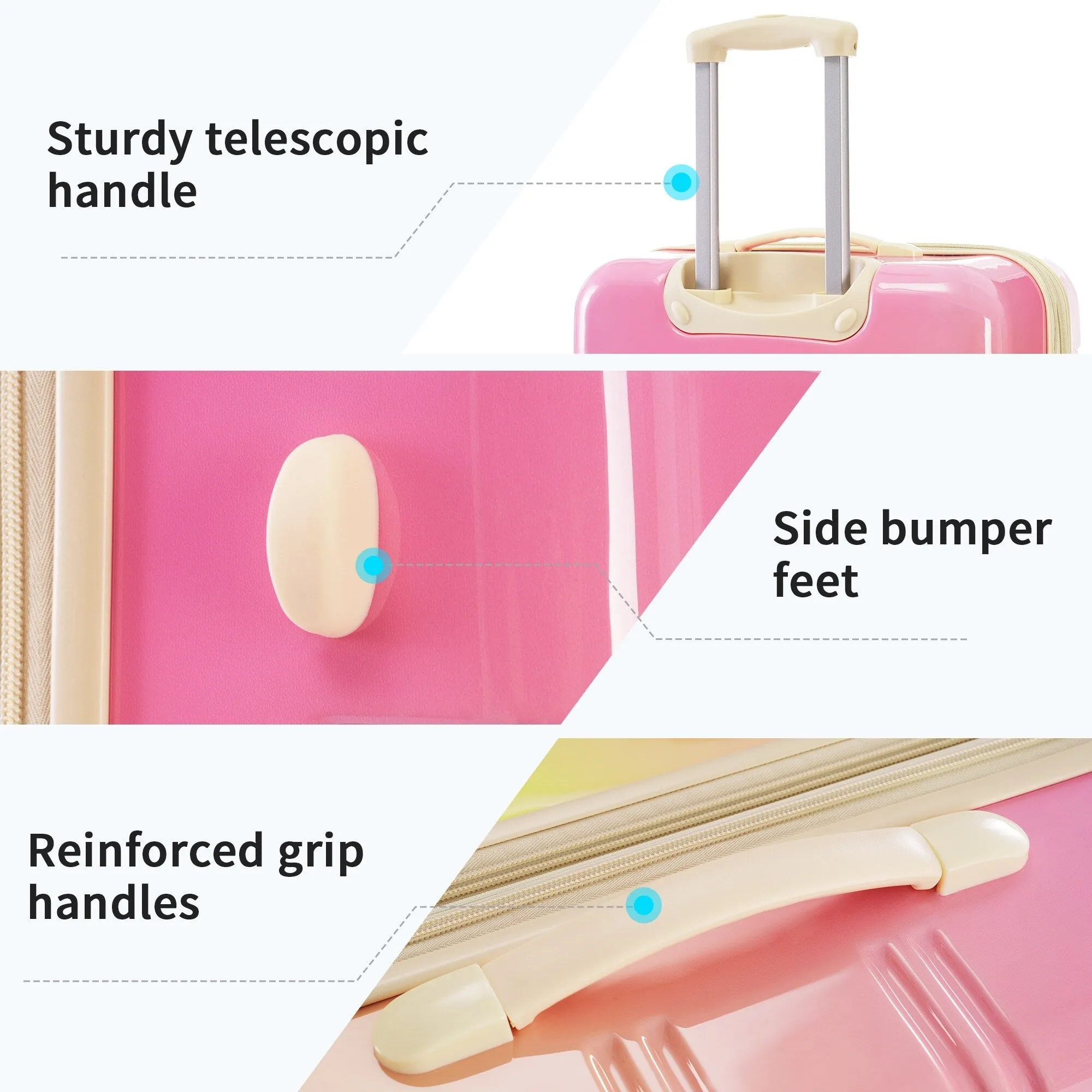 Hardshell Luggage Sets with Silicone Handles and TSA Lock, 3 Piece Gradient Color Expandable Suitcase with Spinner Wheels