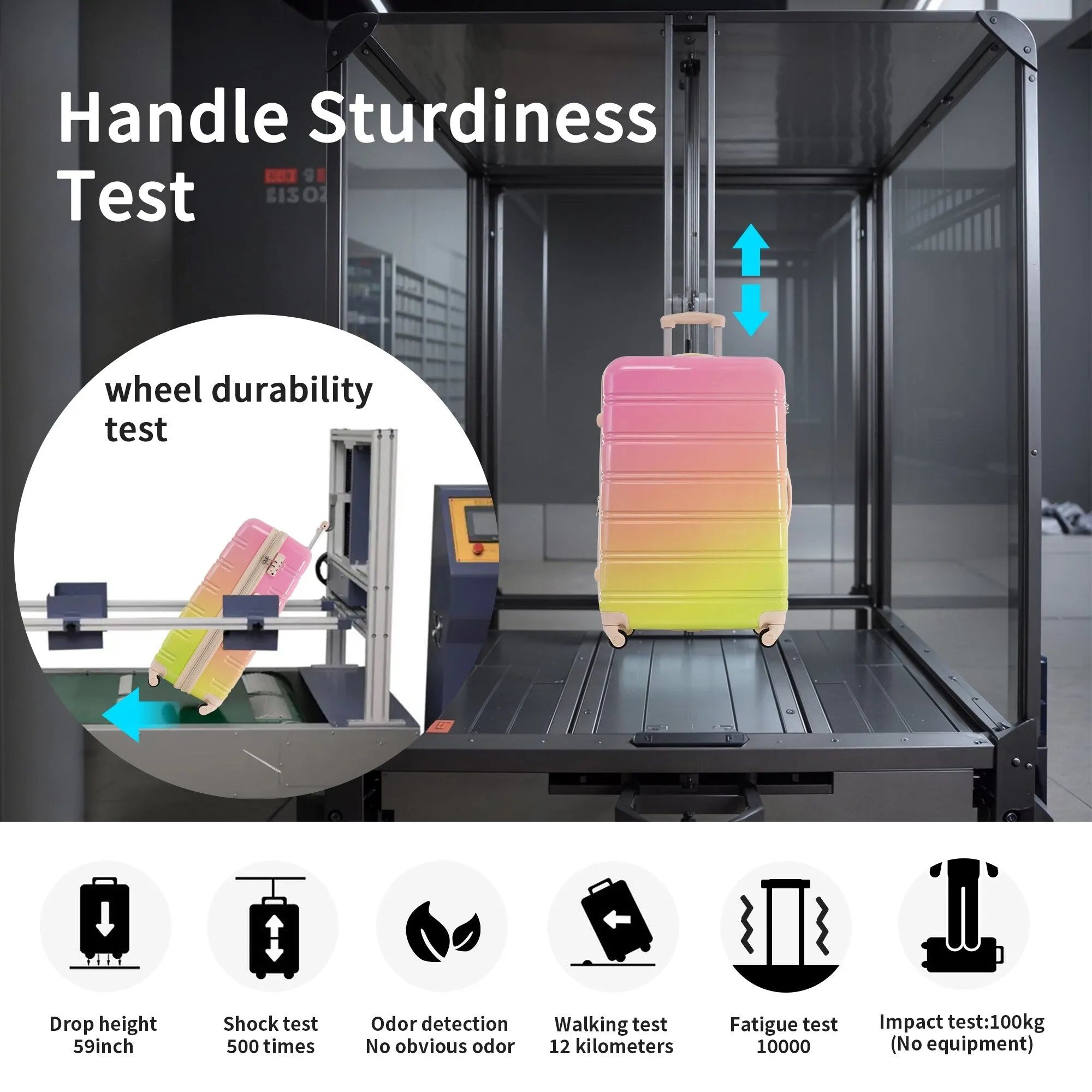 Hardshell Luggage Sets with Silicone Handles and TSA Lock, 3 Piece Gradient Color Expandable Suitcase with Spinner Wheels