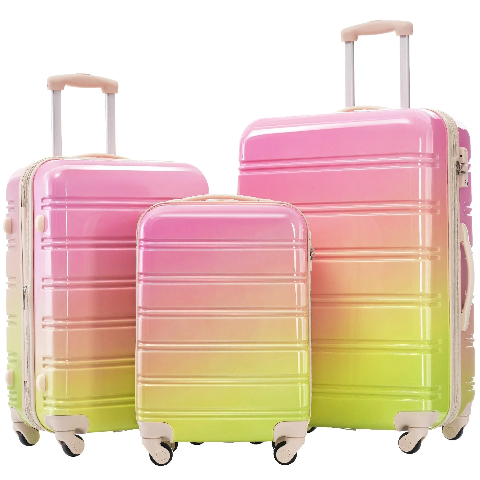Hardshell Luggage Sets with Silicone Handles and TSA Lock, 3 Piece Gradient Color Expandable Suitcase with Spinner Wheels
