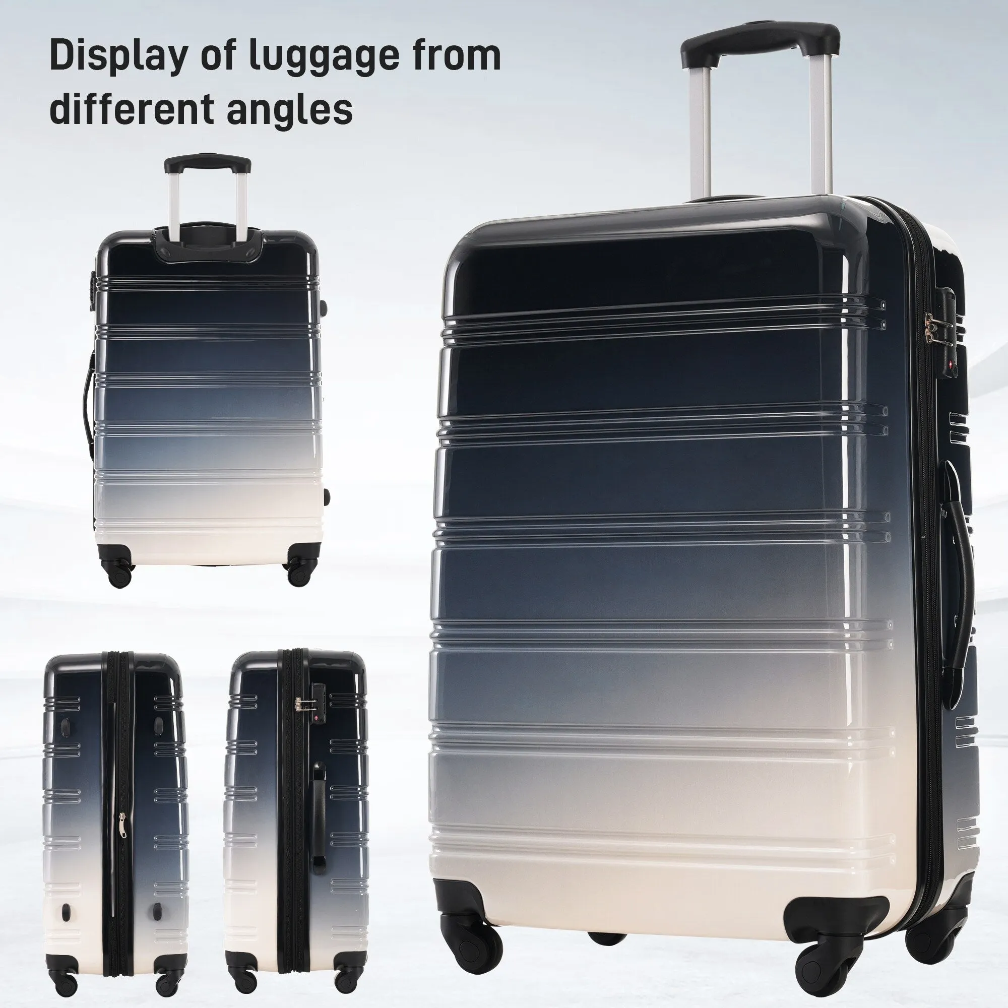 Hardshell Luggage Sets with Silicone Handles and TSA Lock, 3 Piece Gradient Color Expandable Suitcase with Spinner Wheels