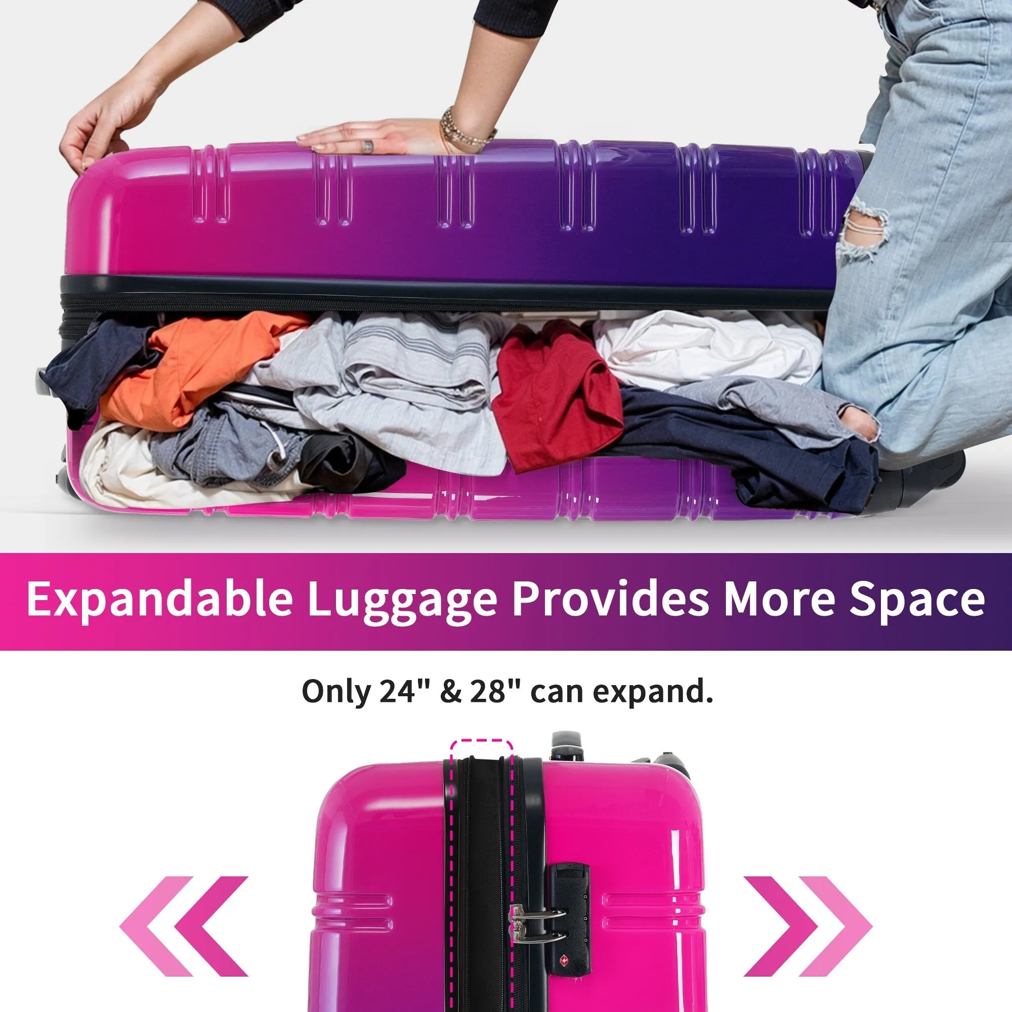 Hardshell Luggage Sets with Silicone Handles and TSA Lock, 3 Piece Gradient Color Expandable Suitcase with Spinner Wheels