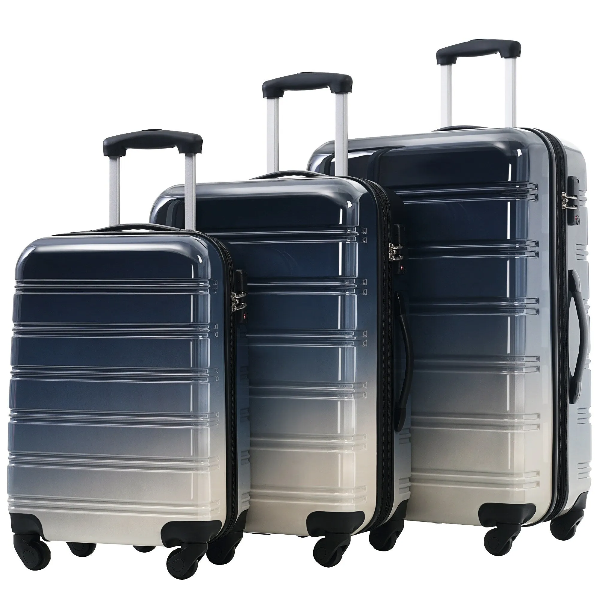 Hardshell Luggage Sets with Silicone Handles and TSA Lock, 3 Piece Gradient Color Expandable Suitcase with Spinner Wheels