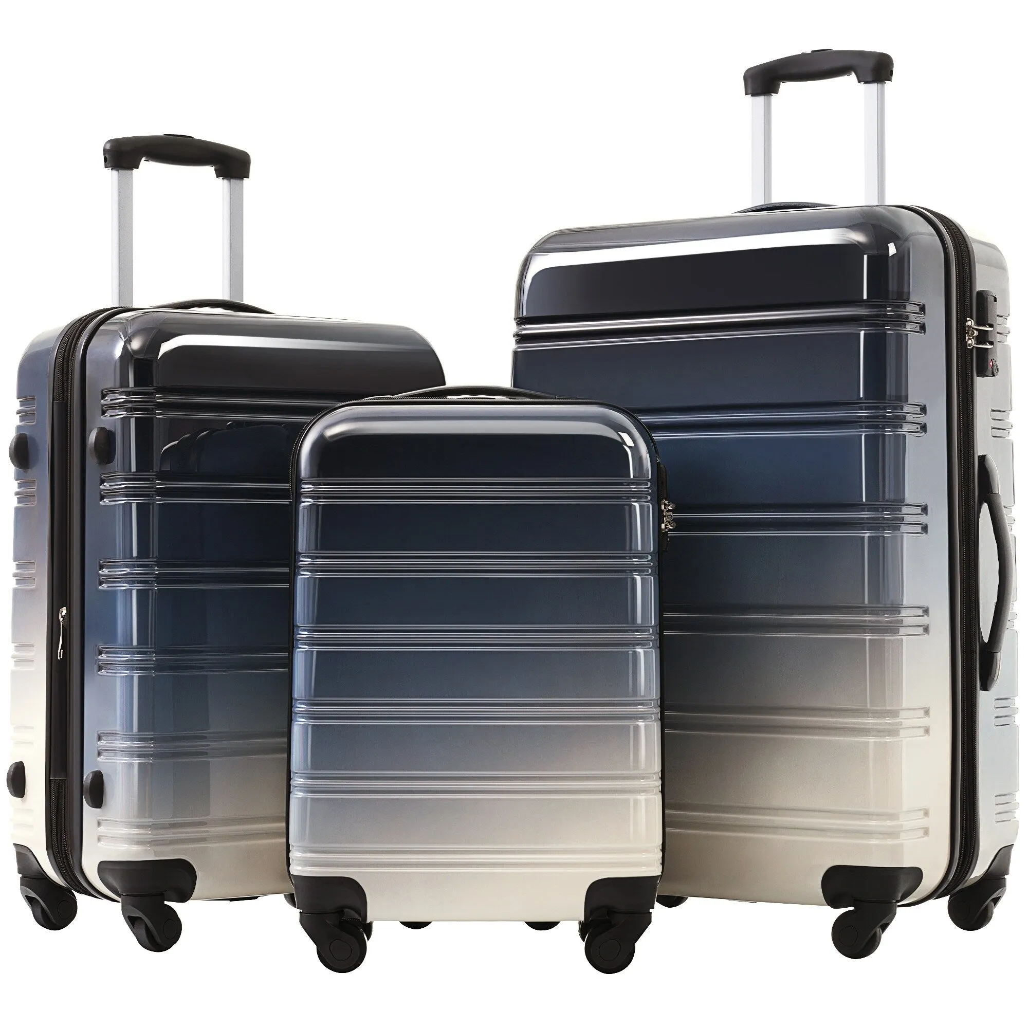 Hardshell Luggage Sets with Silicone Handles and TSA Lock, 3 Piece Gradient Color Expandable Suitcase with Spinner Wheels