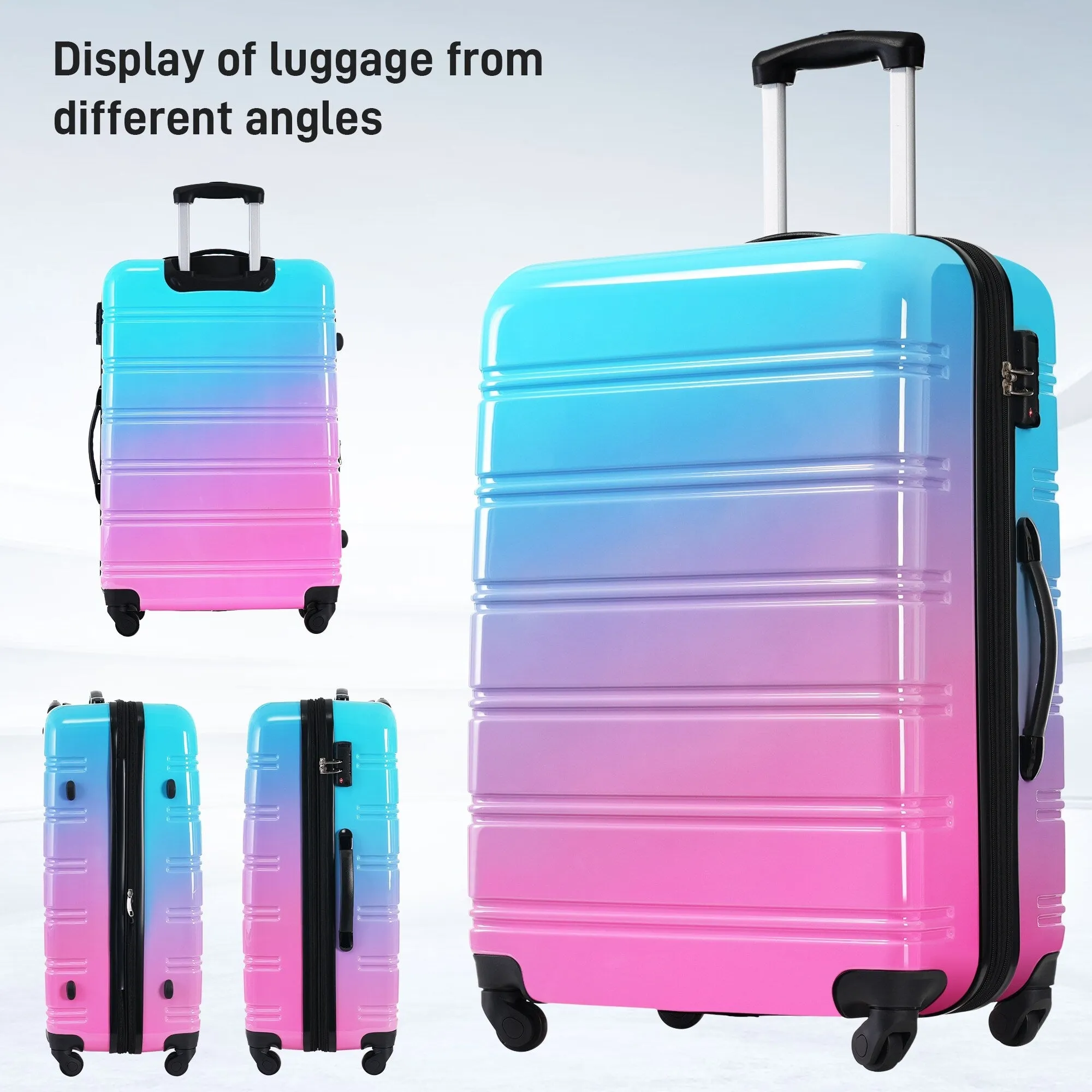 Hardshell Luggage Sets with Silicone Handles and TSA Lock, 3 Piece Gradient Color Expandable Suitcase with Spinner Wheels